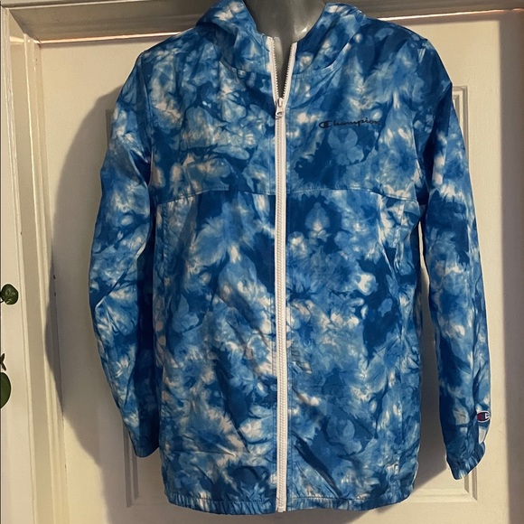 Champion Jackets & Blazers - Champion women's Blue and White Tie-Dye Raincoat